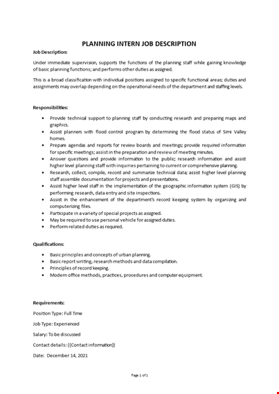 planning intern job description template