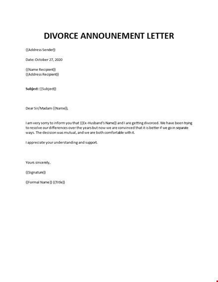 divorce formal announcement template