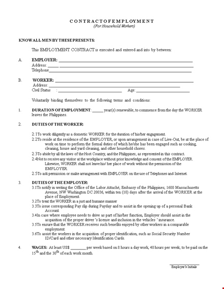 employment contract: guide for employers and workers on worker rights, obligations, and agreements template