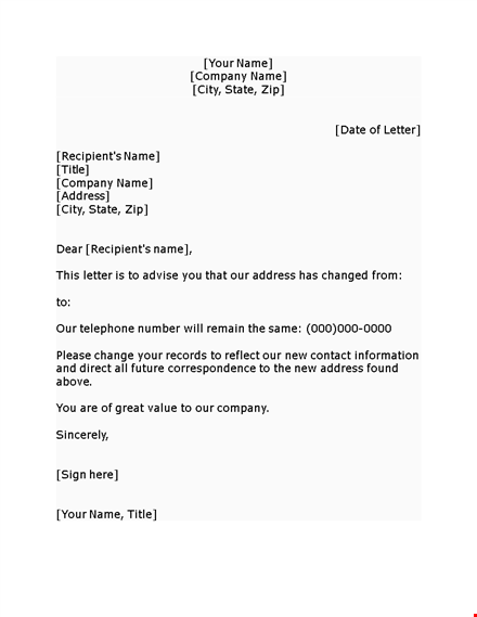 change of address letter template - update your company address & state template