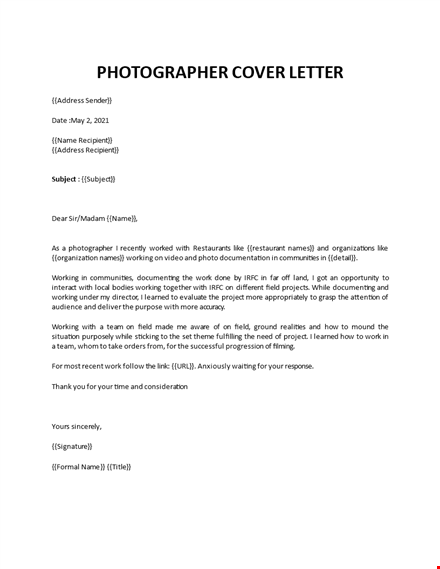 photographer cover letter template
