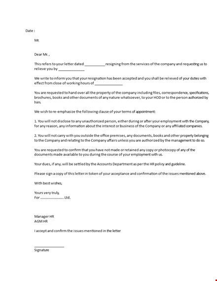 download professional relieving letter | company documents template