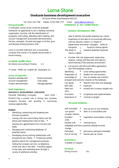 graduate business development executive resume sample template