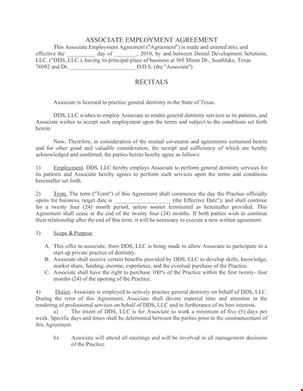 free download associate employment agreement template