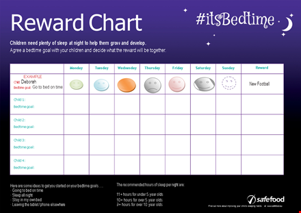 create healthy habits with a child reward chart - set goals, track hours, and earn bedtime rewards template