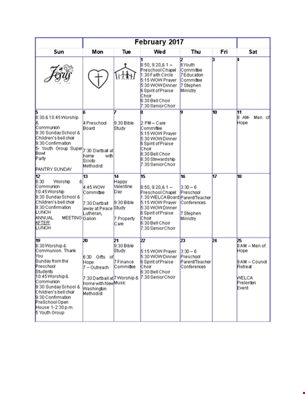 children's calendar - preschool sunday choir template