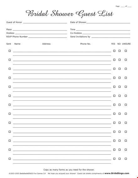 bridal shower gift list template | free download for guests, hostesses & showers template