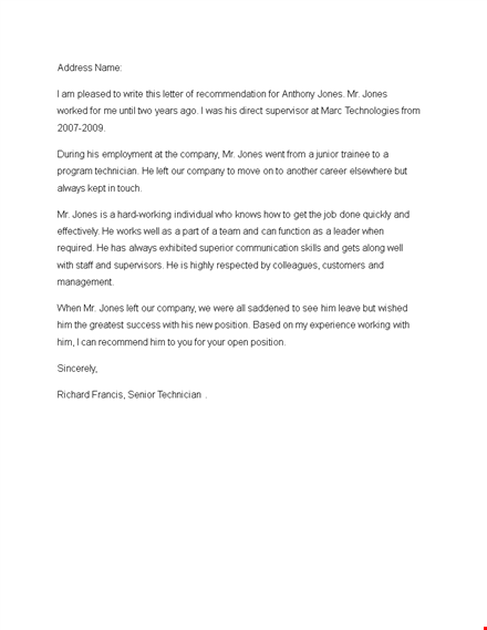 example of recommendation letter template