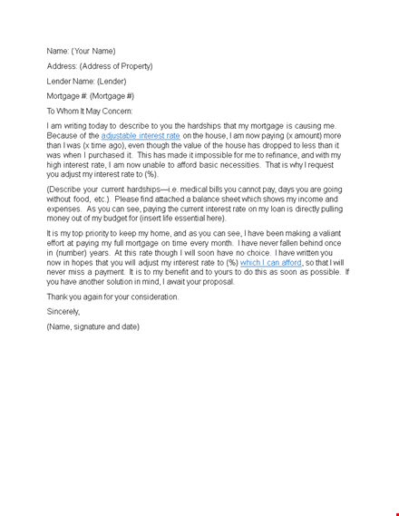 requesting modification assistance: hardship letter template for mortgage template