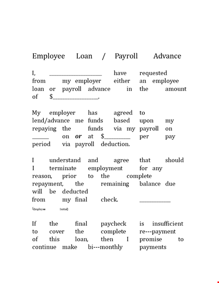 employee loan agreement form | employee, employer, payroll | get a payroll advance template