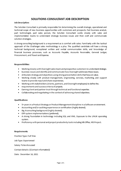 solution consultant job description  template