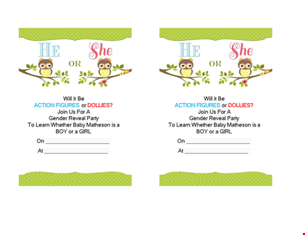 gender reveal invitation template - exciting action figures and dollies for your party! template