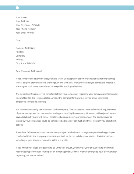 effective employee warning letter for addressing behavior template