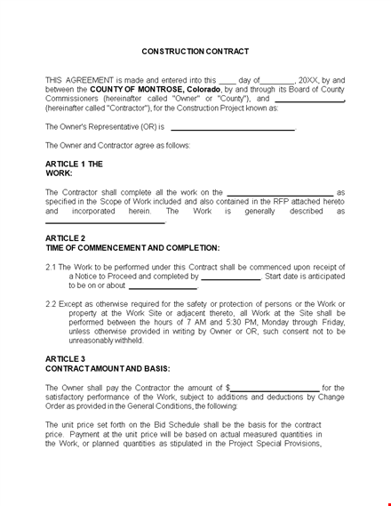 construction work agreement template template