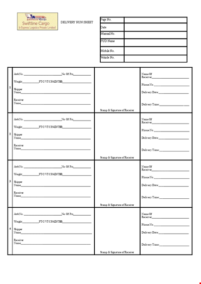 delivery run sheet template - organize and track your deliveries efficiently template