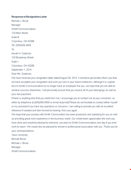 response to employee resignation letter example template
