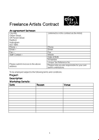 freelance artist contract template template