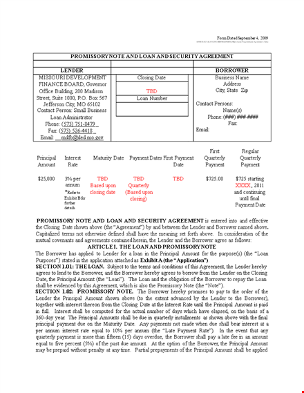 promissory note template - easy agreement for borrower and lender template