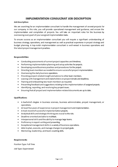 implementation consultant job description template