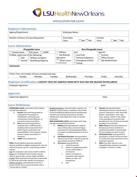 job leave application form template: request and document employee leave granted for military template