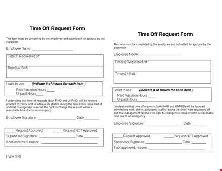 time off request form template - streamline employee time off requests template