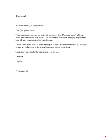 two weeks notice template for company template