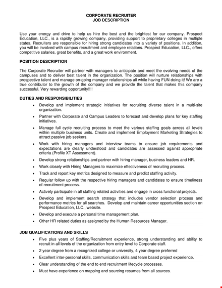 corporate recruiter job description free pdf template rcmlxpvlf template