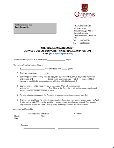 simple internal loan agreement template template
