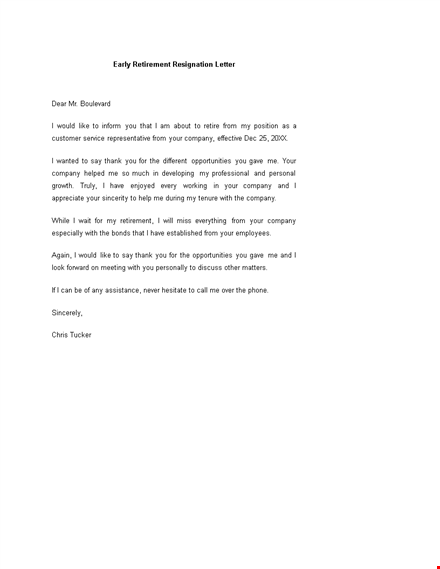 early retirement resignation letter template