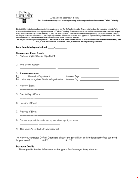 event donation request | catering policies for depaul students template