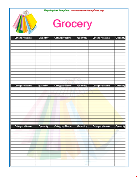 grocery list form template  template