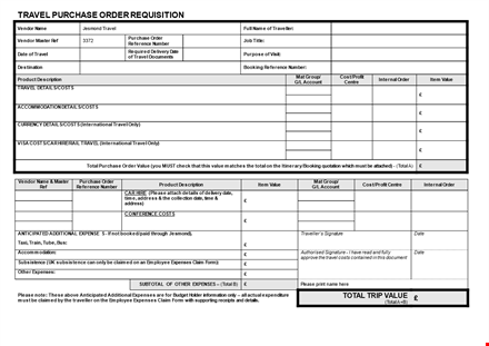 travel purchase order requisition template