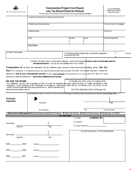 example construction project cost report | calculate project costs & amount template