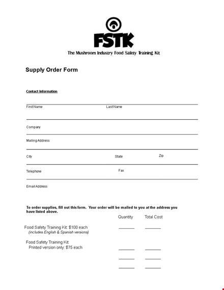 order your food supply and provide the address - food supply order template