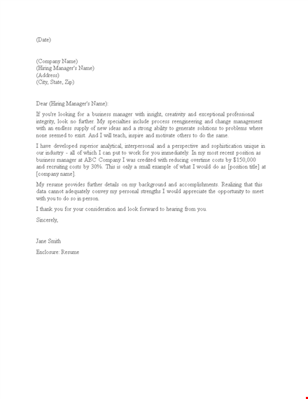 job application letter for business manager template
