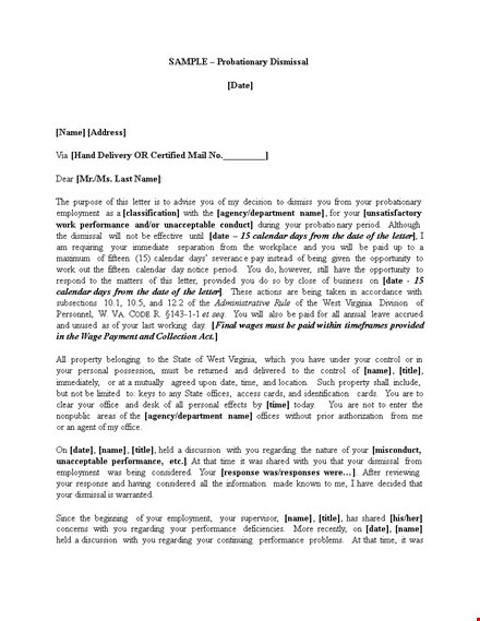 termination letter template for probationary employee | performance, dismissal, grievance template