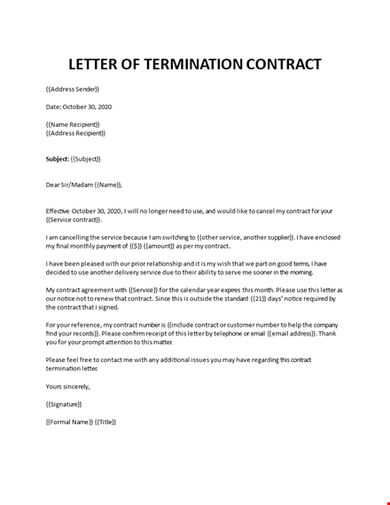 letter of termination of contract template
