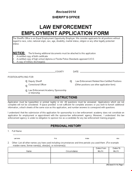 legal application for employment form template