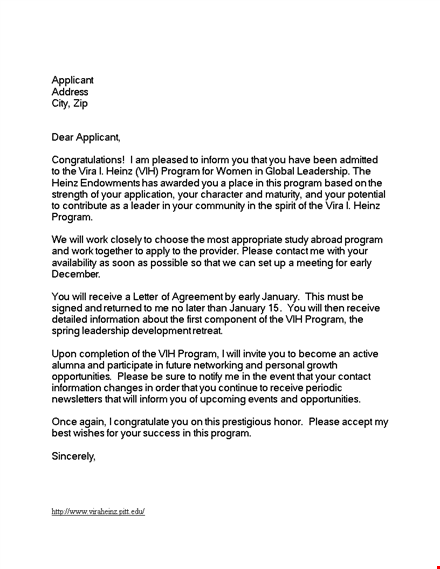congratulations on your achievement - personalized letter for heinz's program | company name template