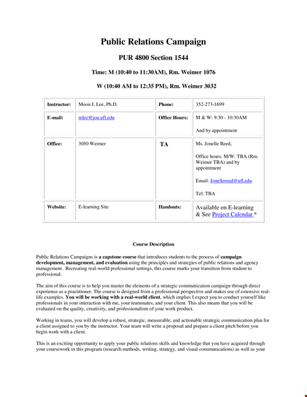 pur pr campaign: lee sp. project, research, class, campaign template