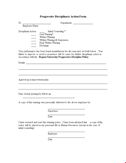 progressive disciplinary action form template