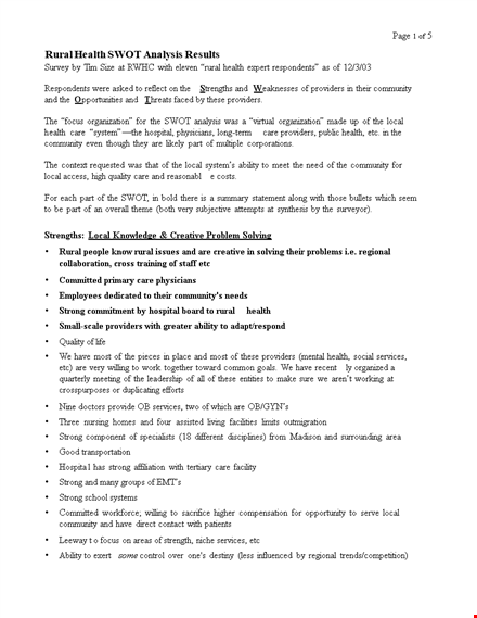 healthcare swot analysis example: analyzing health, local, rural providers template