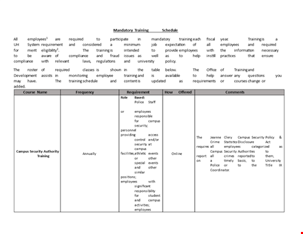 employee training schedule template - easily manage and track employee mandatory training template