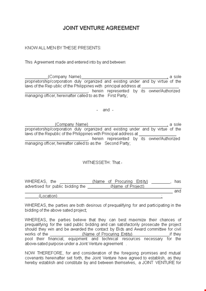 create a successful joint project with our joint venture agreement template template