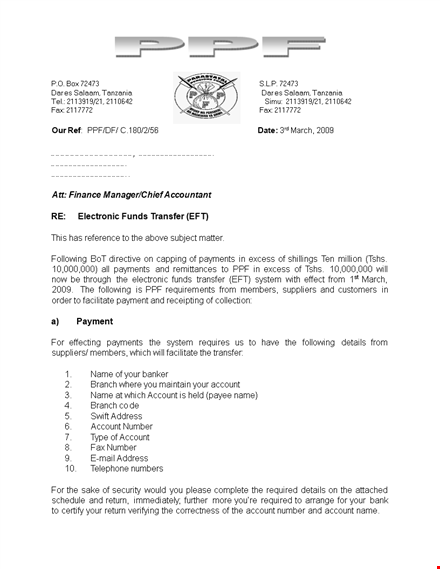 download electronic fund transfer letter template for your account | easy process for members template