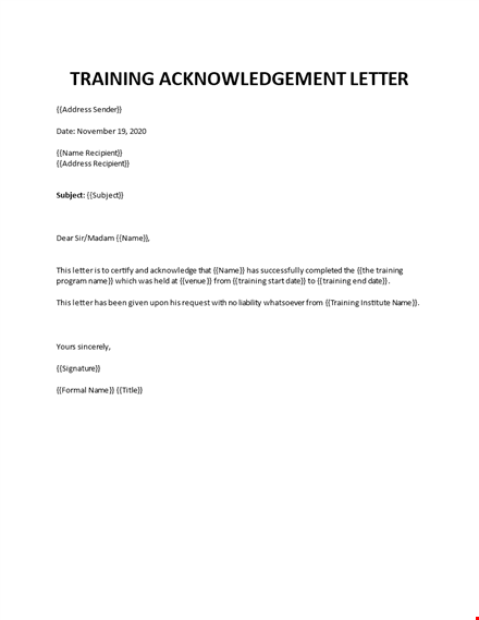 training acknowledgement letter template