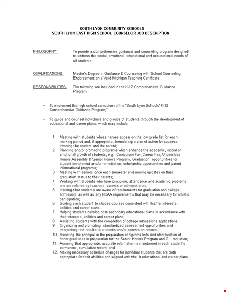 high school admissions counselor job description template