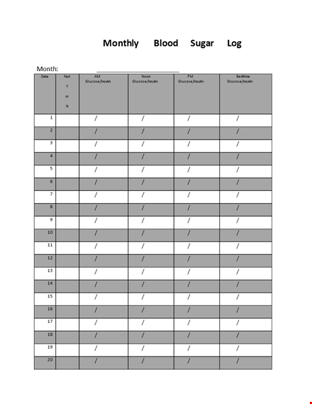 monthly blood sugar log template