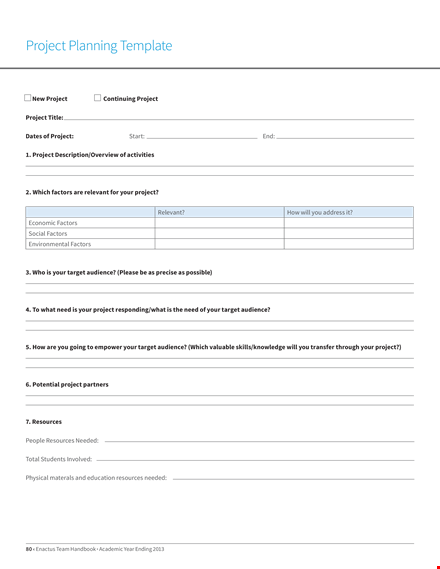 project planning process template template