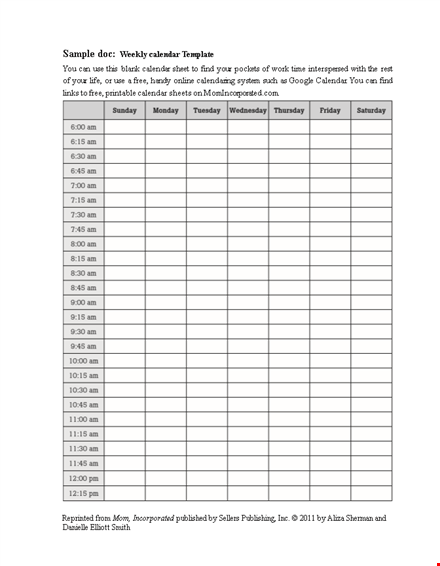 free printable weekly calendar template template